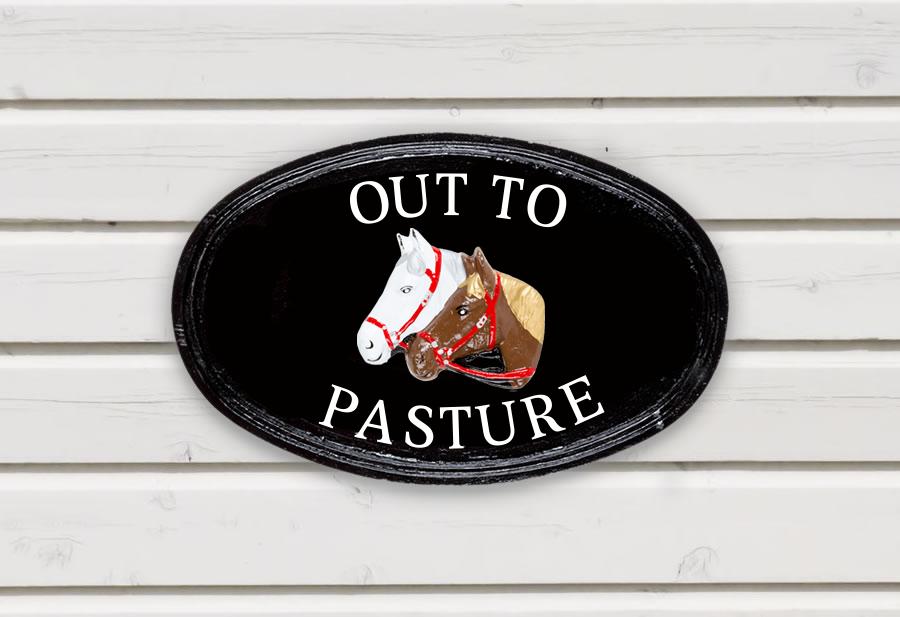 Twin Horse Head Oval House Sign 14" X 9"
