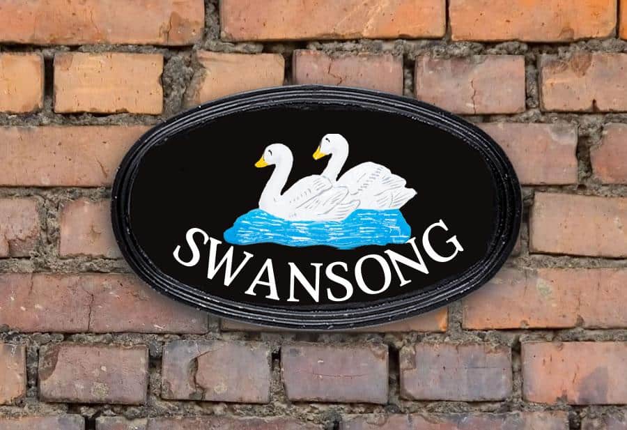 Twin Swans Tower Oval House Sign 12" X 7"